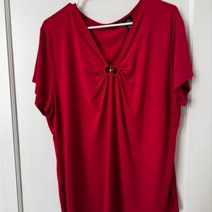 Women's Pink V-Neck Gathered Front Top